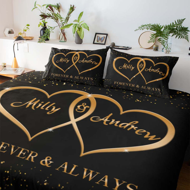 Personalised Couples Black Personalised Quilt Cover Set