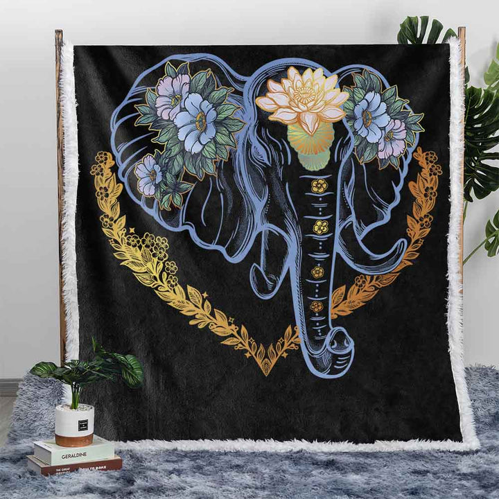 Floral Elephant Plush Sherpa Blankets Floral Elephant Blanket