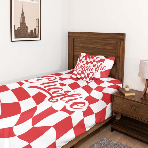 Personalised Groovy Checkered Personalised Quilt Cover Set