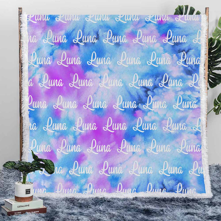 Personalised Plush Sherpa Blankets Mermaid Tie Dye Name Personalised Blanket