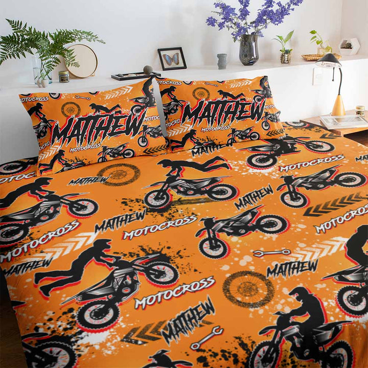 Personalised Orange Motocross Personalised Quilt Cover Set