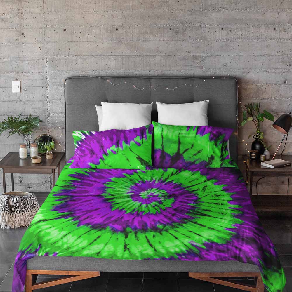 Purple Green Tie Dye Quilt Cover Set — Little Squiffy