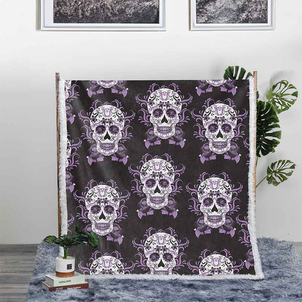 Butterfly Sugar Skull Plush Sherpa Blankets Purple Skull Blanket