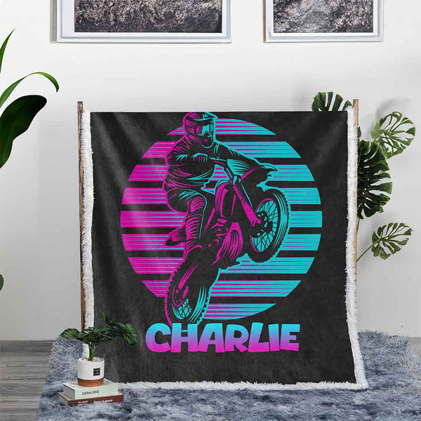 Personalised Plush Sherpa Blankets Retro Motorbike Personalised Blanket