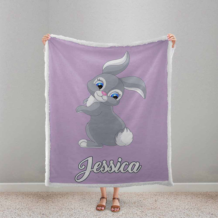 Personalised Plush Sherpa Blankets Bunny Character Name Personalised Blanket