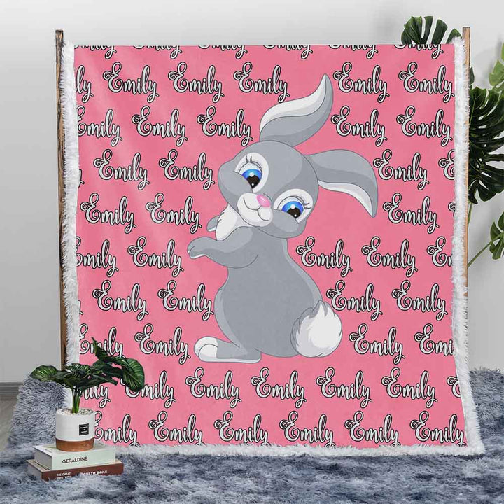 Personalised Plush Sherpa Blankets Bunny Character Name Personalised Blanket